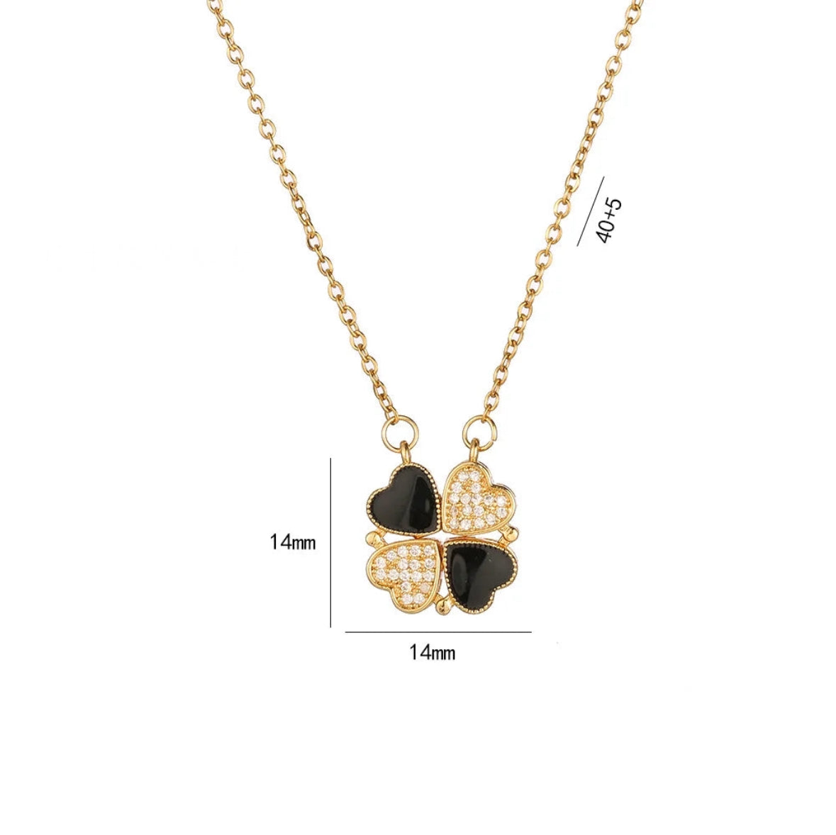 Sparkling Heart-shaped Four Leaf Clover Zircon Pendant Necklace Deformed 4-in-1 Love Titanium Steel Necklace Jewelry