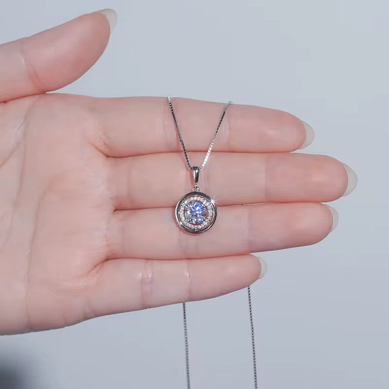 Sterling Silver Moissanite Round Pendant Necklace