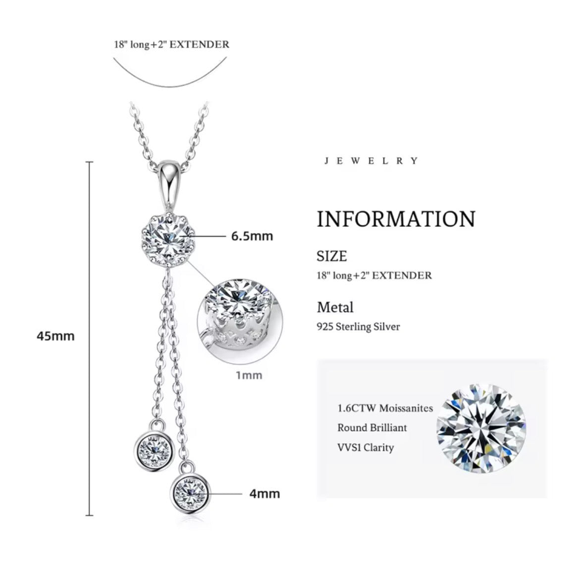 Sterling Silver Moissanite Necklace