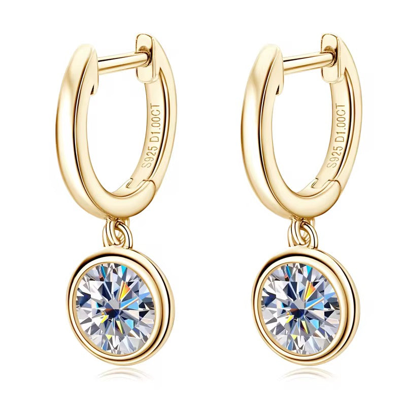 Sterling Silver Moissanite Hoop Style Drop Earrings