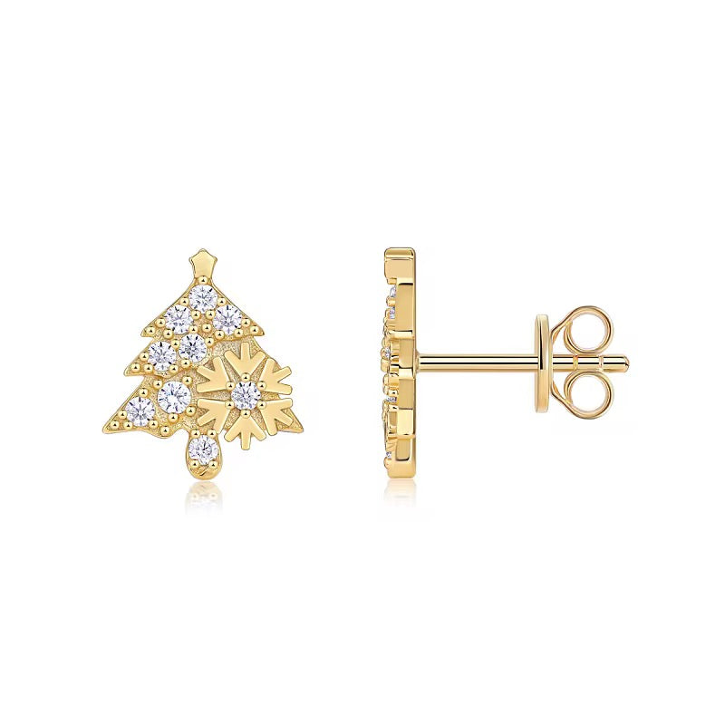 18K Gold Plated Sterling Silver Moissanite D Color Stud Earrings Christmas Collection