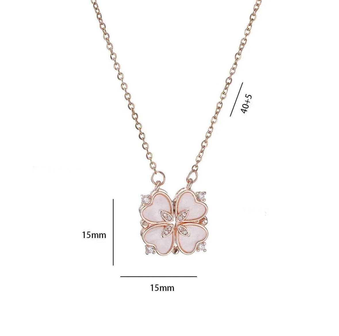 Sparkling Heart-shaped Four Leaf Clover Zircon Pendant Necklace Deformed 4-in-1 Love Titanium Steel Necklace Jewelry