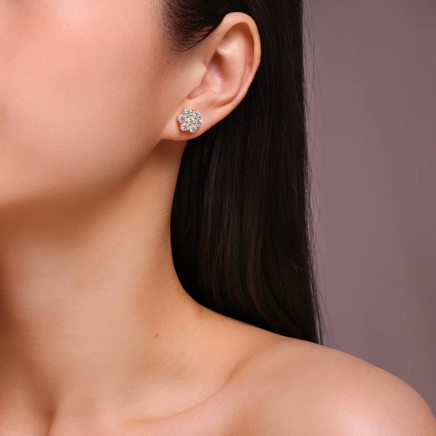 18K Gold Plated Sterling Silver Moissanite D Color Stud Earrings Christmas Collection