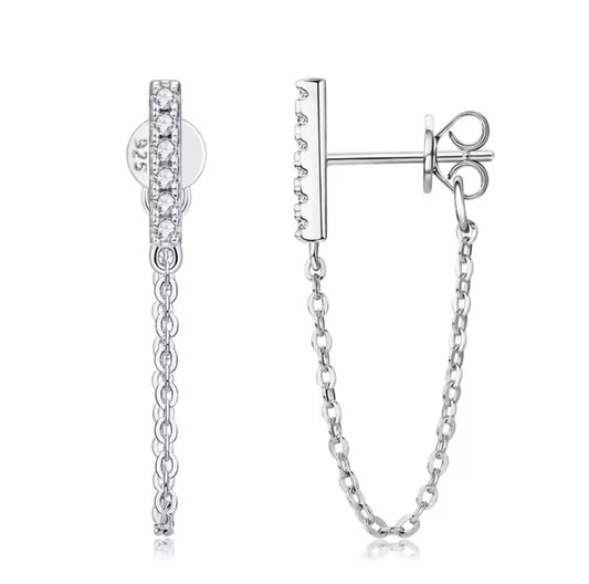 Sterling Silver Moissanite Drop Chain Stud Earrings