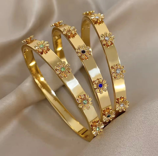 Stainless Steel Flower Cuff Bangle Bracelet Jewellery