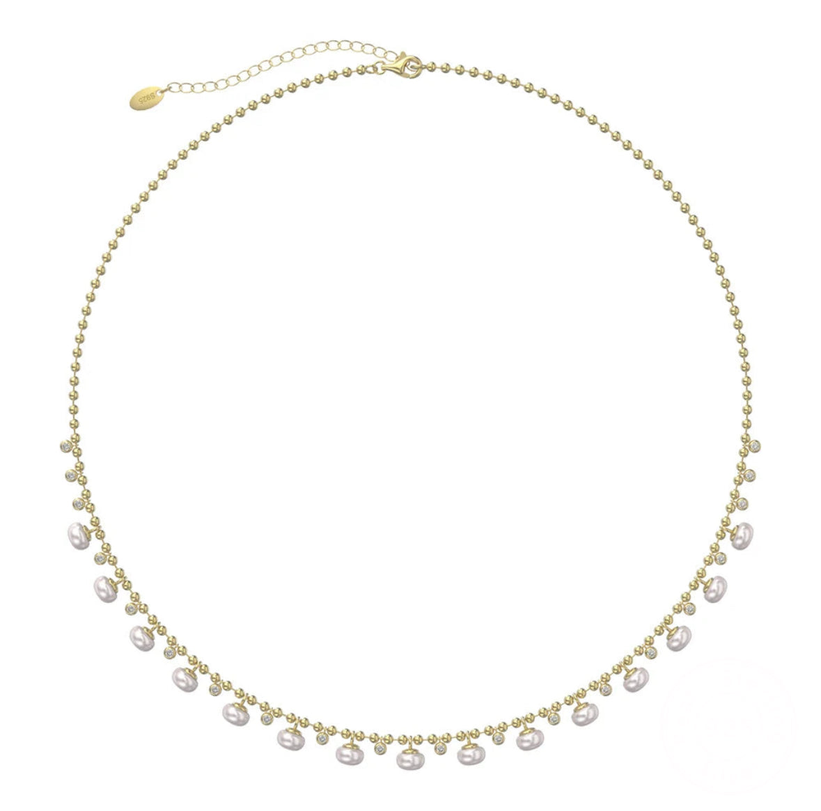 14K Gold plated Sterling Silver Ball Bead Necklace with fresh water Pearls for Women Choker Jewellery