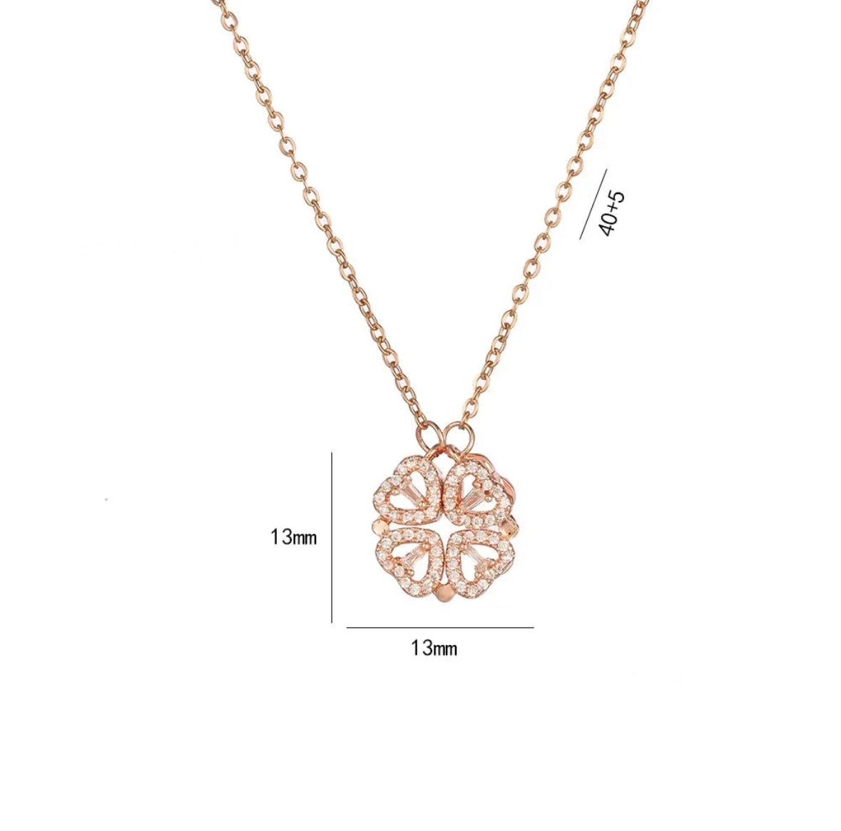 Sparkling Heart-shaped Four Leaf Clover Zircon Pendant Necklace Deformed 4-in-1 Love Titanium Steel Necklace Jewelry