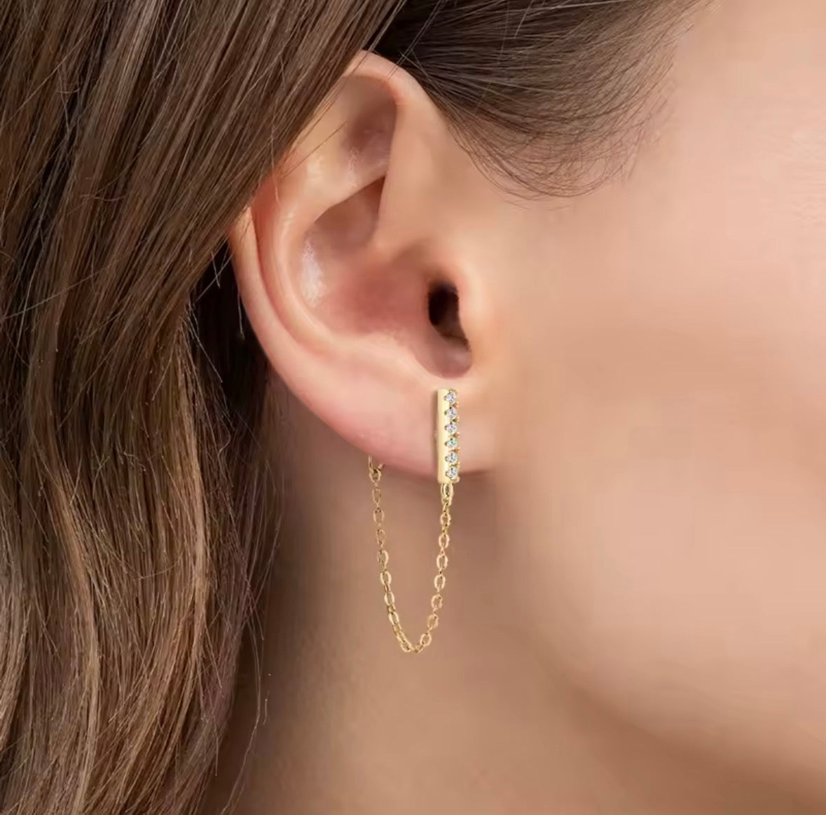 Sterling Silver Moissanite Drop Chain Stud Earrings