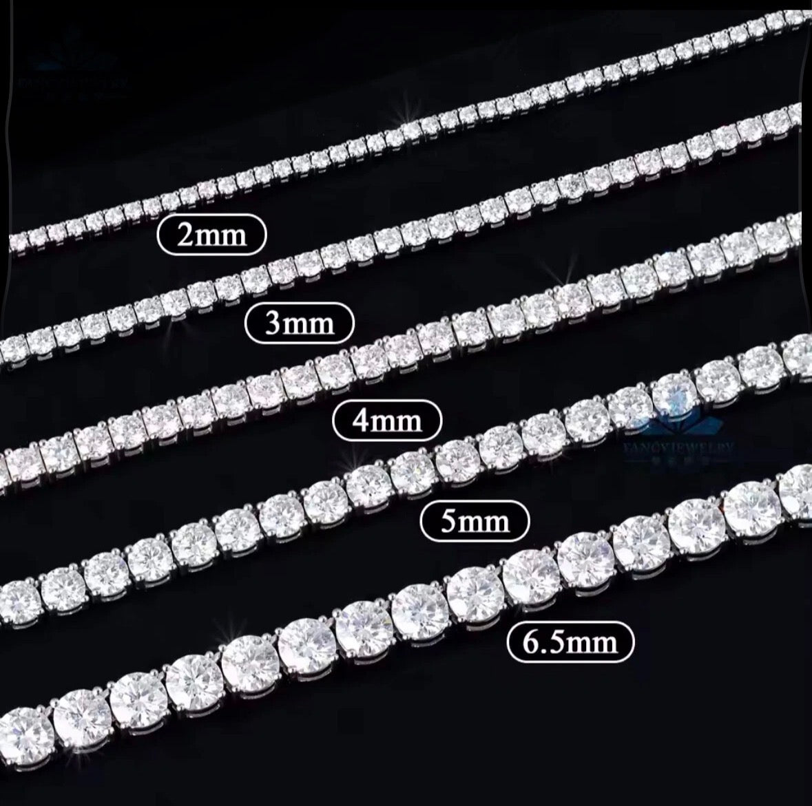 Moissanite Tennis Necklace Sterling Silver 3mm 4mm 5mm 6mm D Color