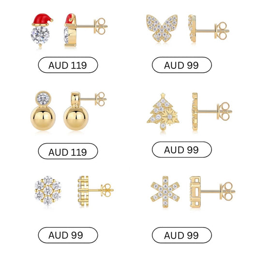 18K Gold Plated Sterling Silver Moissanite D Color Stud Earrings Christmas Collection