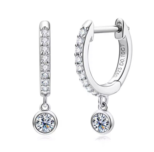 Sterling Silver Moissanite Hoop Drop Earrings