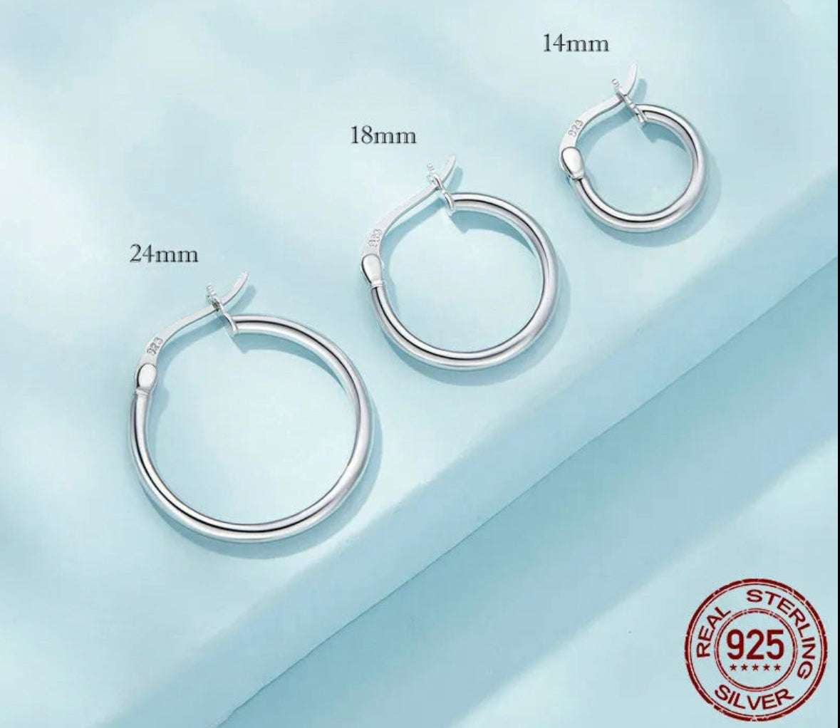 925 Sterling Silver Bold Classic Hoop Earrings, 14K White Gold Plated Standard Tube Earrings for Women