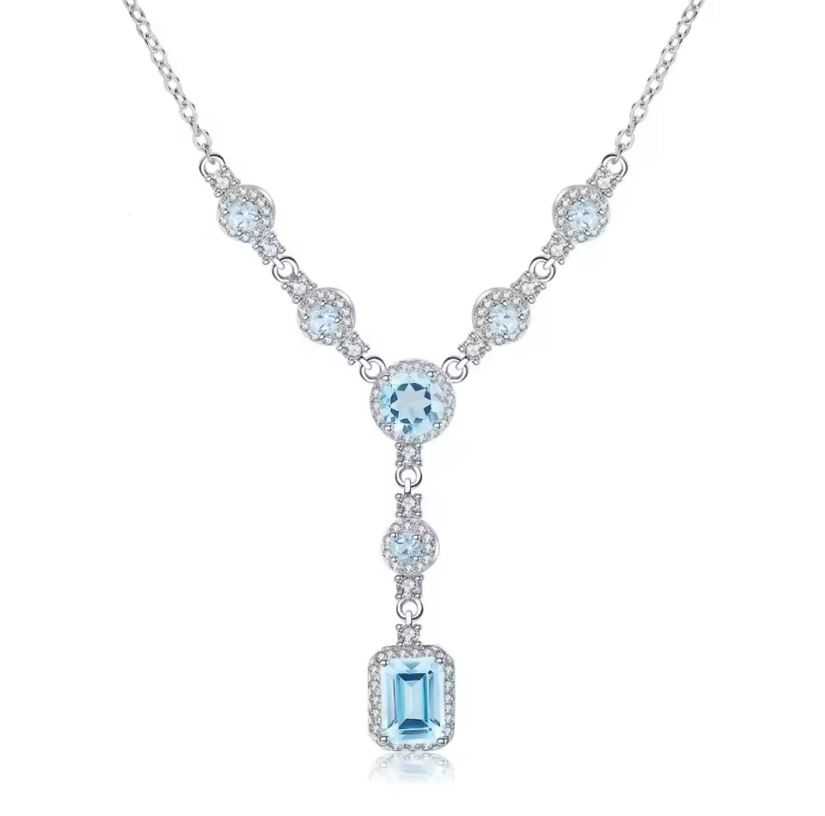 Beautiful Natural Gemstones Topaz Garnet Quartz Swiss Blue Topaz Sterling Silver Necklaces