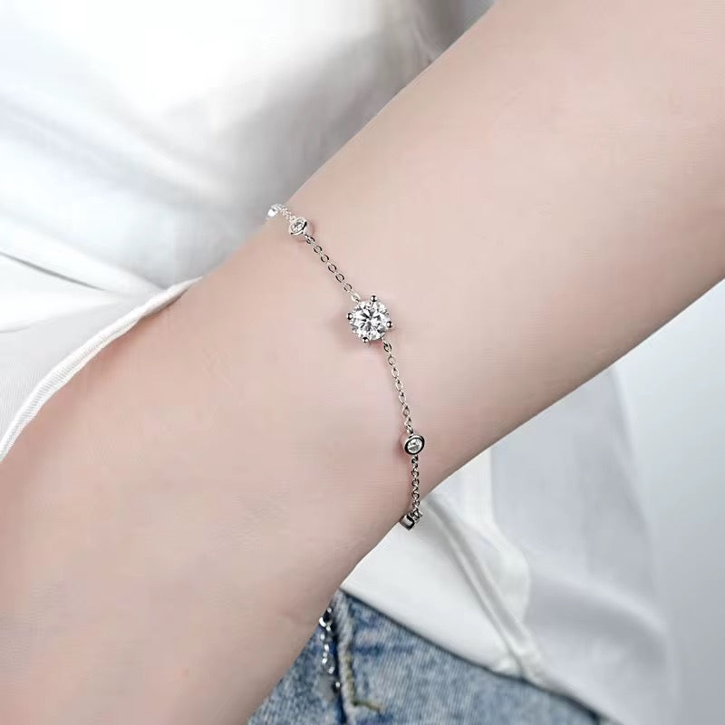 Sterling Silver Moissanite Round Bracelet