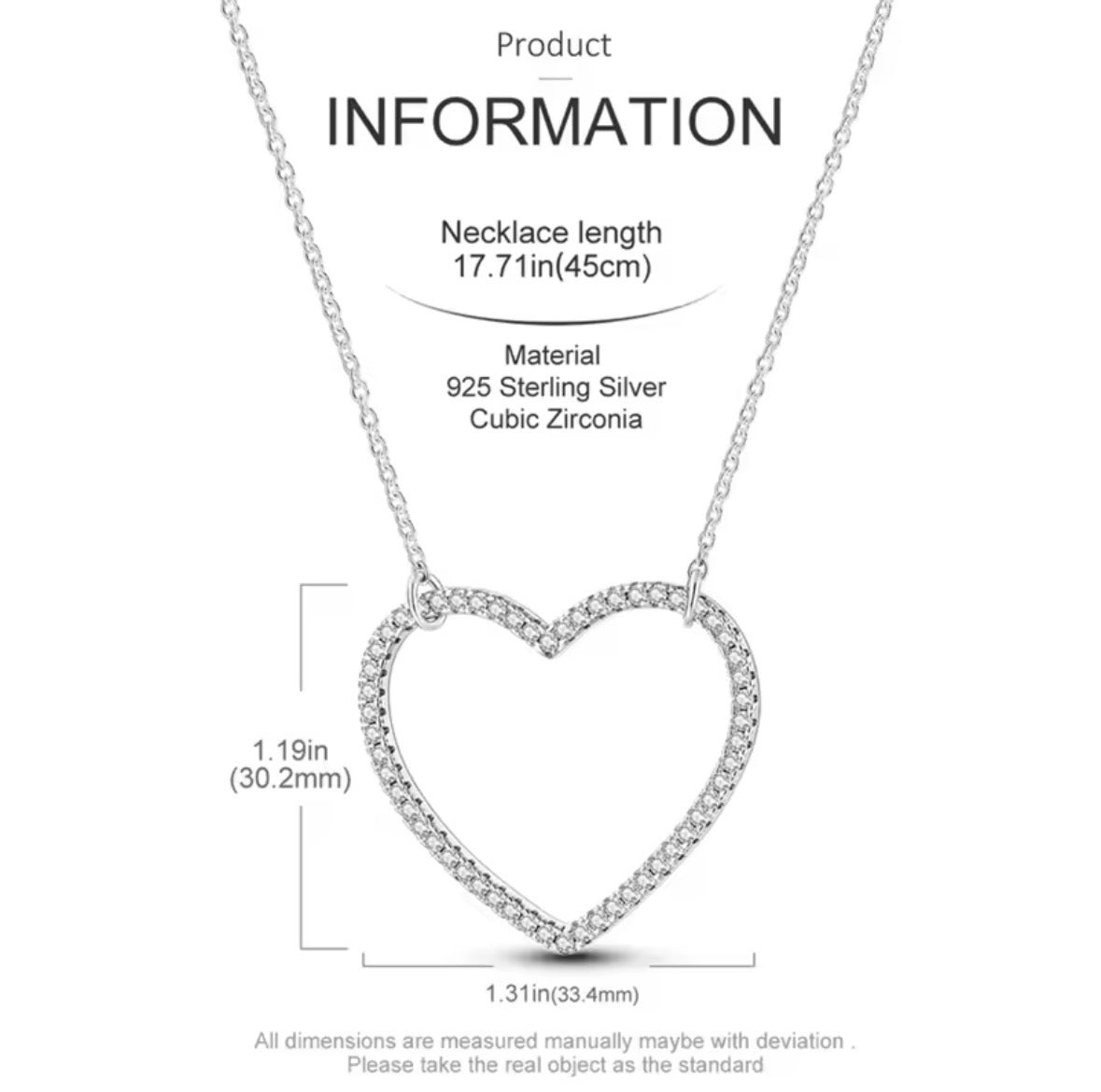 Sterling Silver Big Heart Charm Pendant Necklace