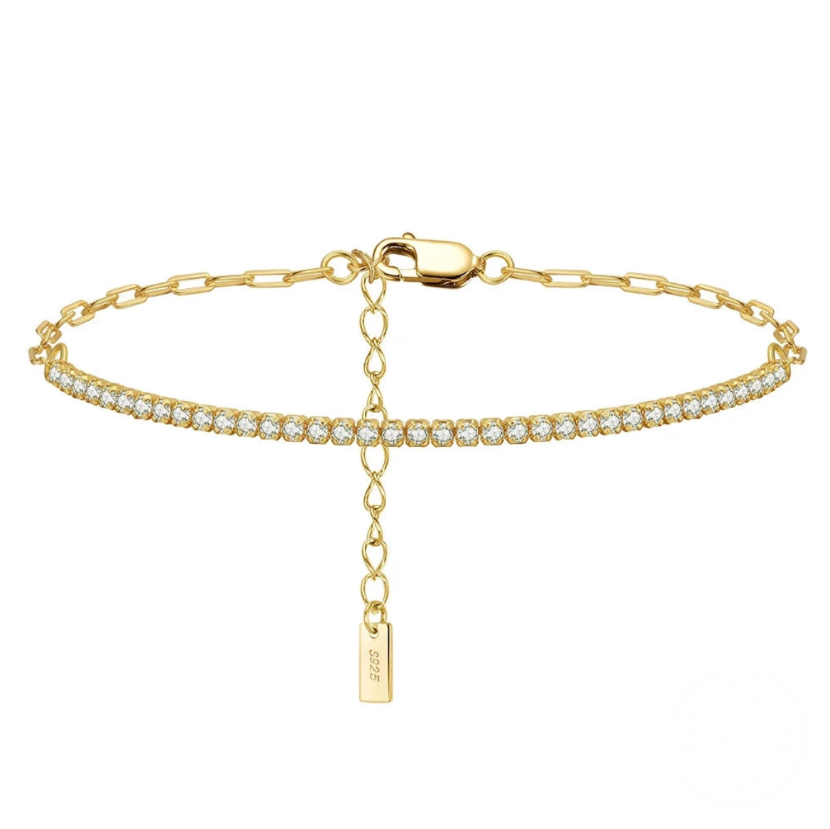 Gold Plated & Sterling Silver Paperclip Tennis Bracelet For Women