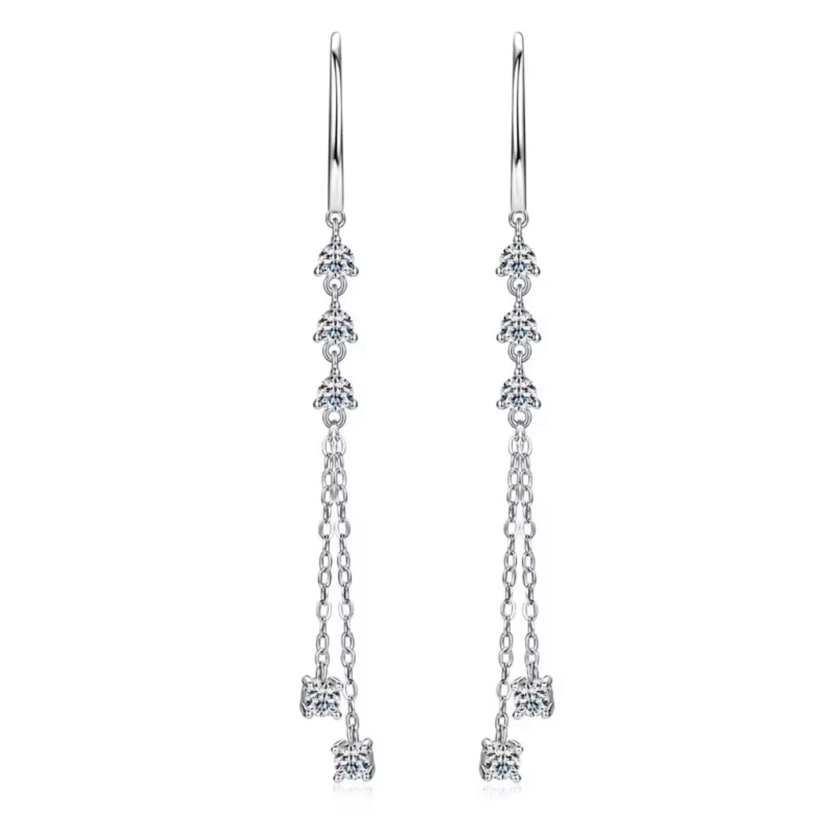 Sterling Silver Moissanite Drop Chain multiple Stone Earrings
