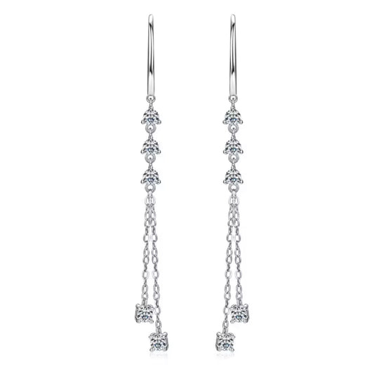 Sterling Silver Moissanite Drop Chain multiple Stone Earrings
