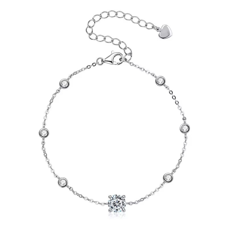 Sterling Silver Moissanite Round Bracelet