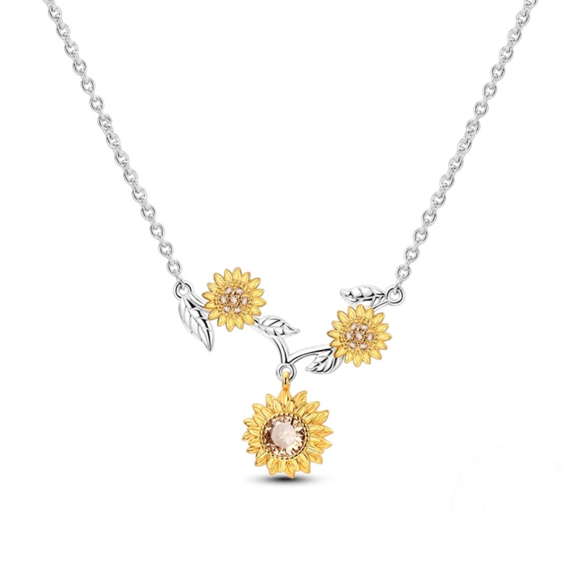 Sterling Silver Yellow Sun Flower Charm Pendant Necklace