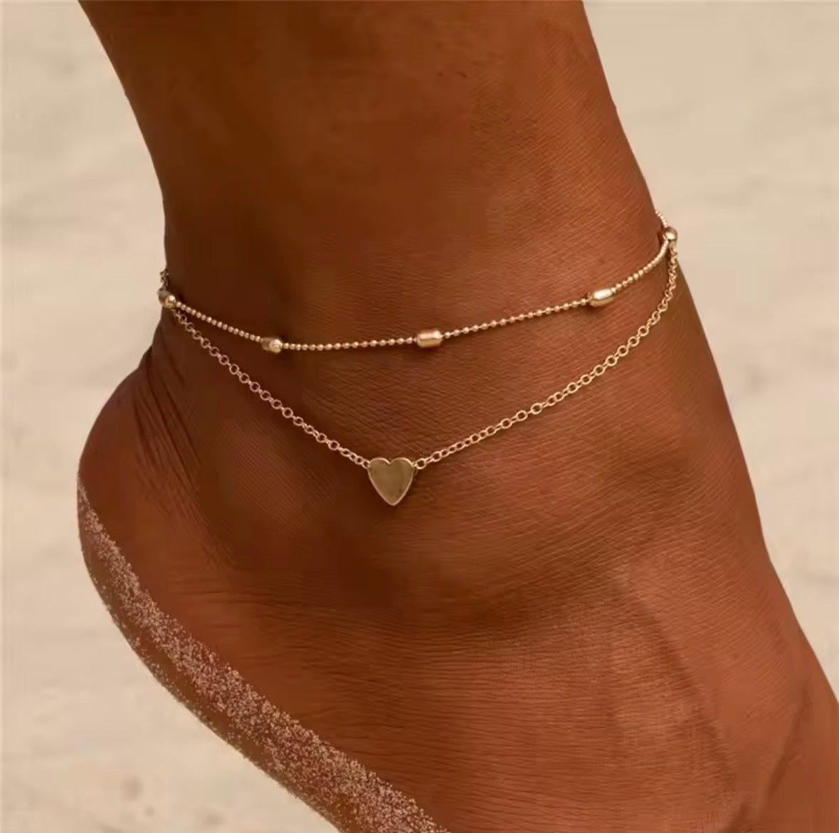 Double Layer heart and cross border Anklet