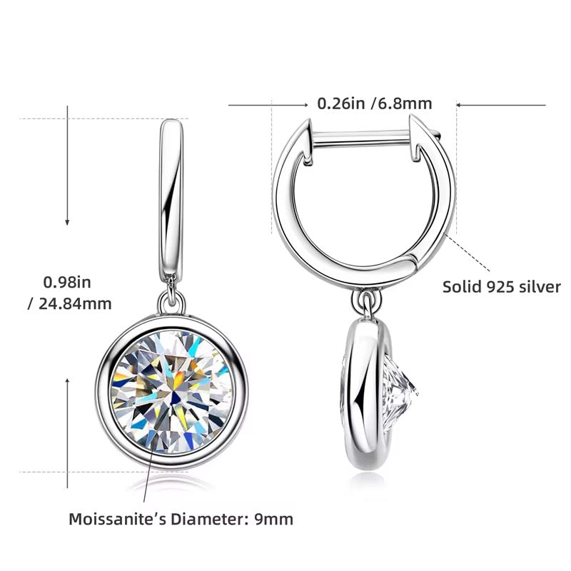 Sterling Silver Moissanite Hoop Style Drop Earrings