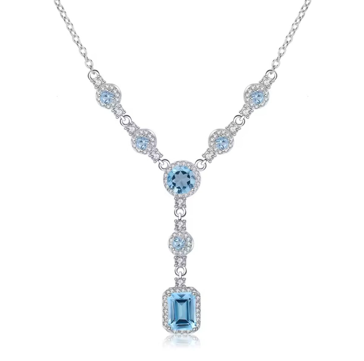 Beautiful Natural Gemstones Topaz Garnet Quartz Swiss Blue Topaz Sterling Silver Necklaces