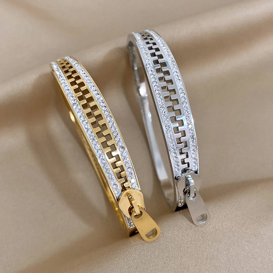Zipper Bracelet Charm Bangle Stainless Steel Zip Hand Bracelets Gold Plated Luxury Jewelry for Women