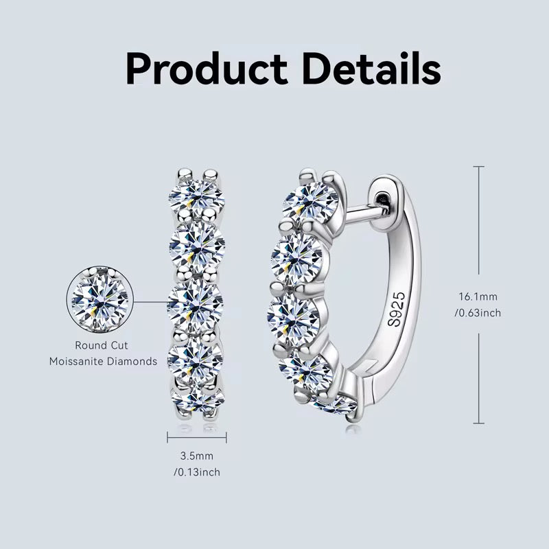 Sterling Silver Moissanite Hoop Earrings