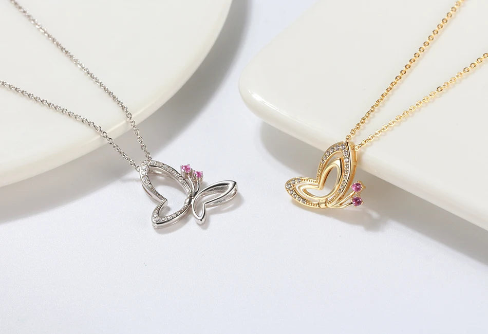 925 Sterling Silver Butterfly Necklaces Pendant 14K Gold plated Necklace for Women Jewellery