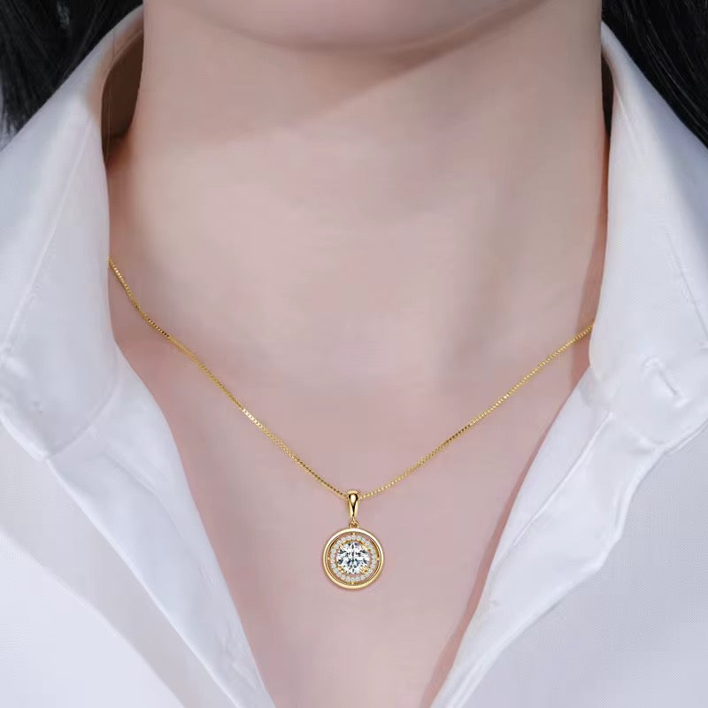 Sterling Silver Moissanite Round Pendant Necklace