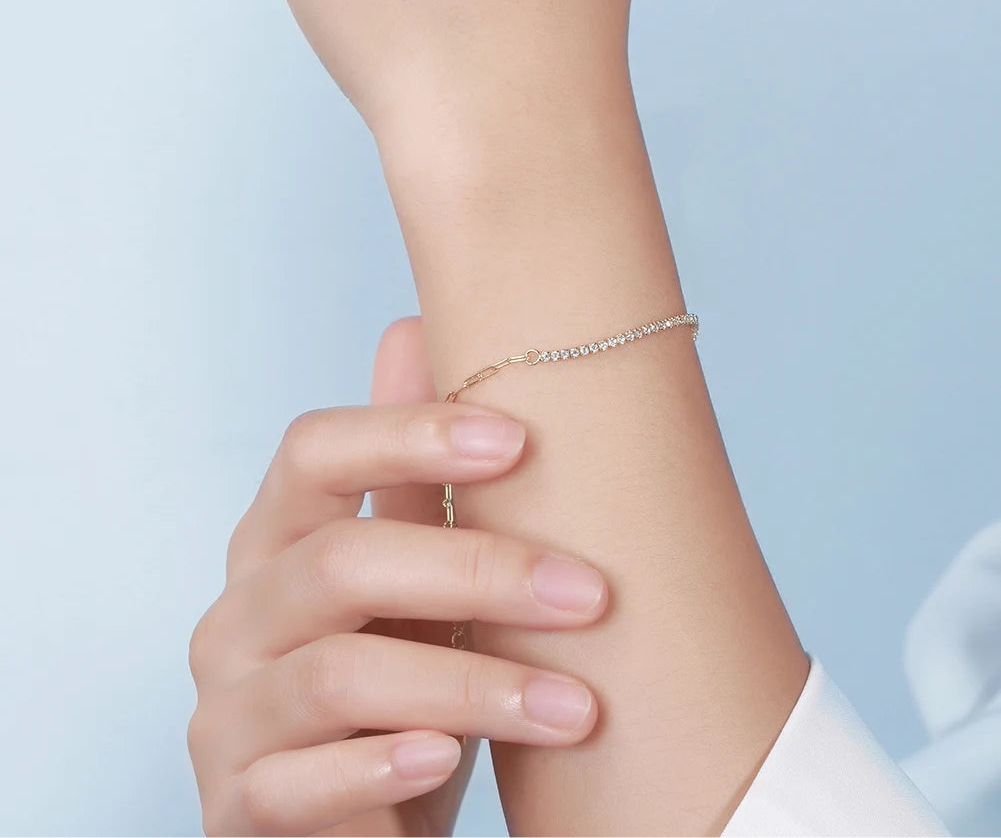 Gold Plated & Sterling Silver Paperclip Tennis Bracelet For Women