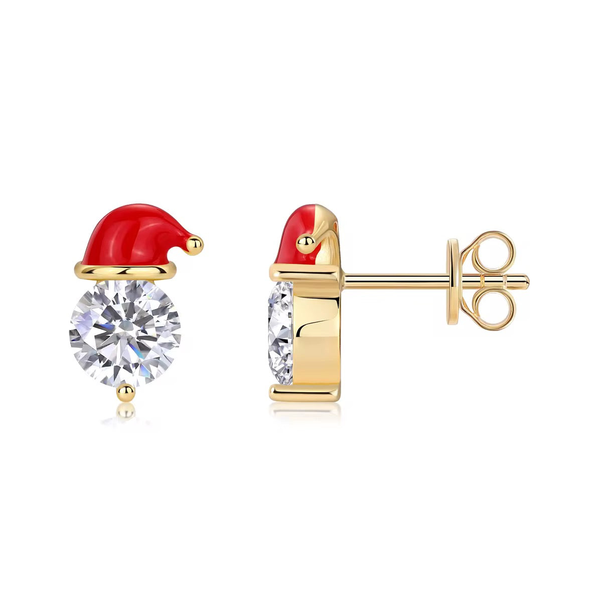 18K Gold Plated Sterling Silver Moissanite D Color Stud Earrings Christmas Collection