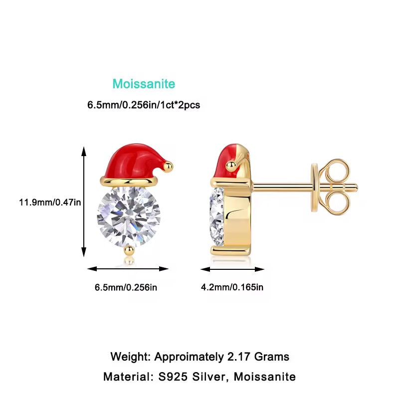 18K Gold Plated Sterling Silver Moissanite D Color Stud Earrings Christmas Collection