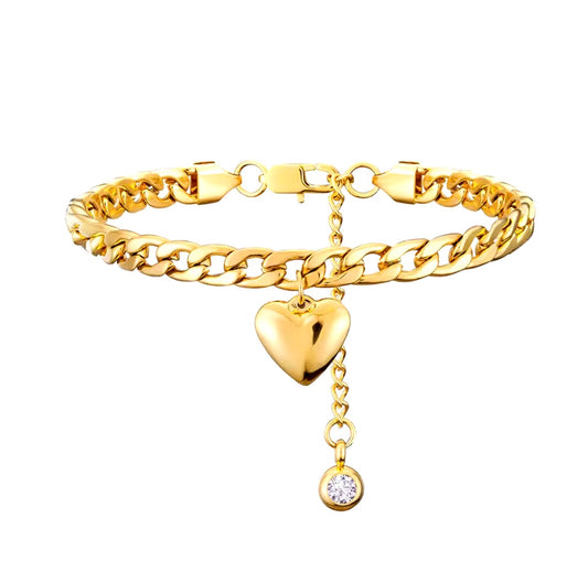 Stainless Steel Heart Charm Anklet