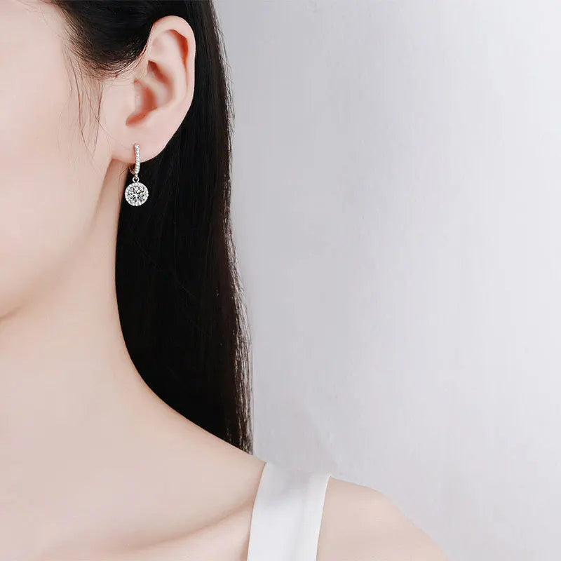 1ct D Color Moissanite Sterling Silver Drop Earrings for Women