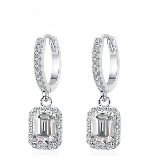 Emerald Moissanite Hoop Drop Earrings Silver Sterling For Women