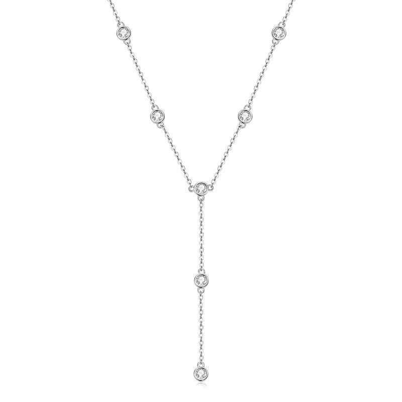 Sterling Silver Moissanite Drop Bezel Necklace