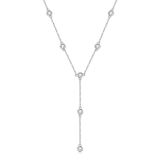 Sterling Silver Moissanite Drop Bezel Necklace