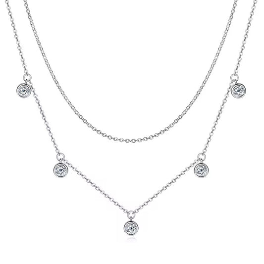 Sterling Silver Moissanite Multiple Stones Necklace