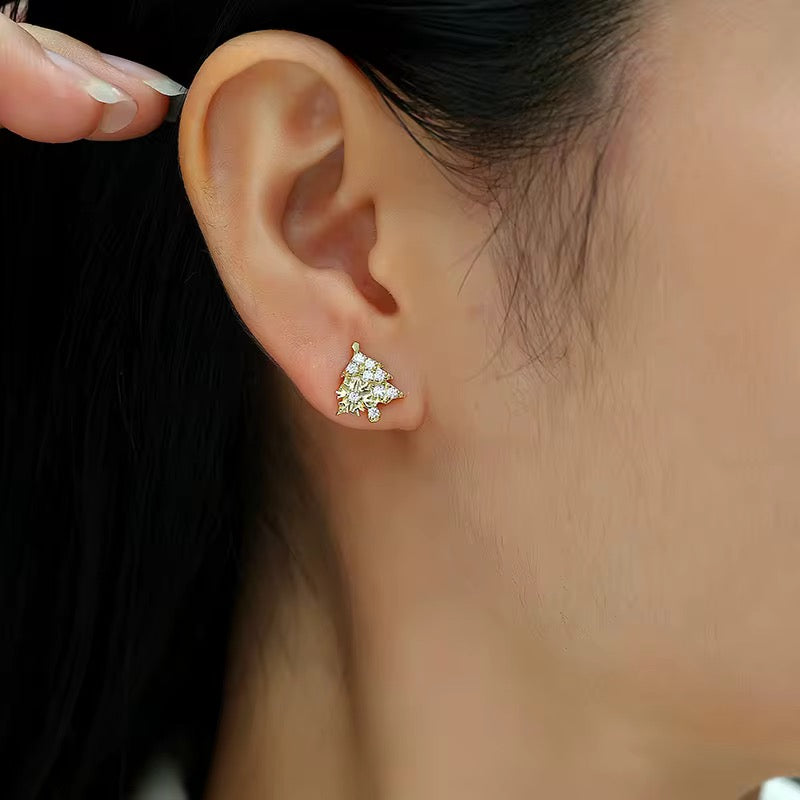 18K Gold Plated Sterling Silver Moissanite D Color Stud Earrings Christmas Collection