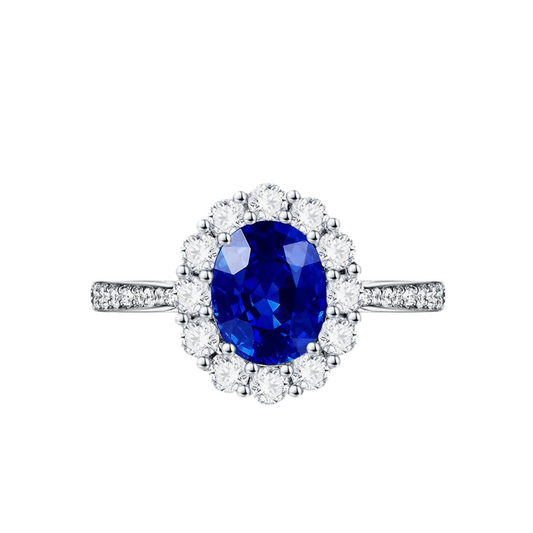 Halo Oval Created Sapphire Sterling Silver Engagement & Wedding Ring