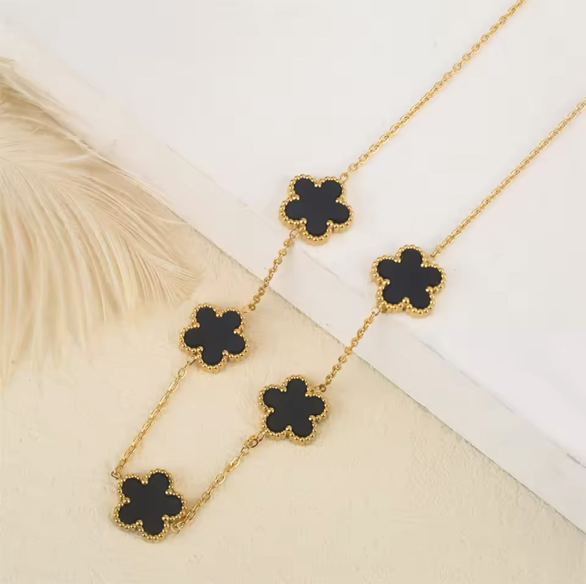 Five Leaf Flower Jewelry Set Stainless Steel Gold Plated Bracelet Necklace Earrings Plum Blossom Plant
