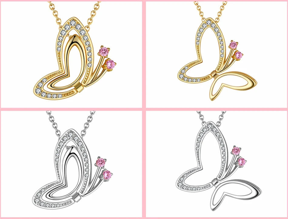 925 Sterling Silver Butterfly Necklaces Pendant 14K Gold plated Necklace for Women Jewellery