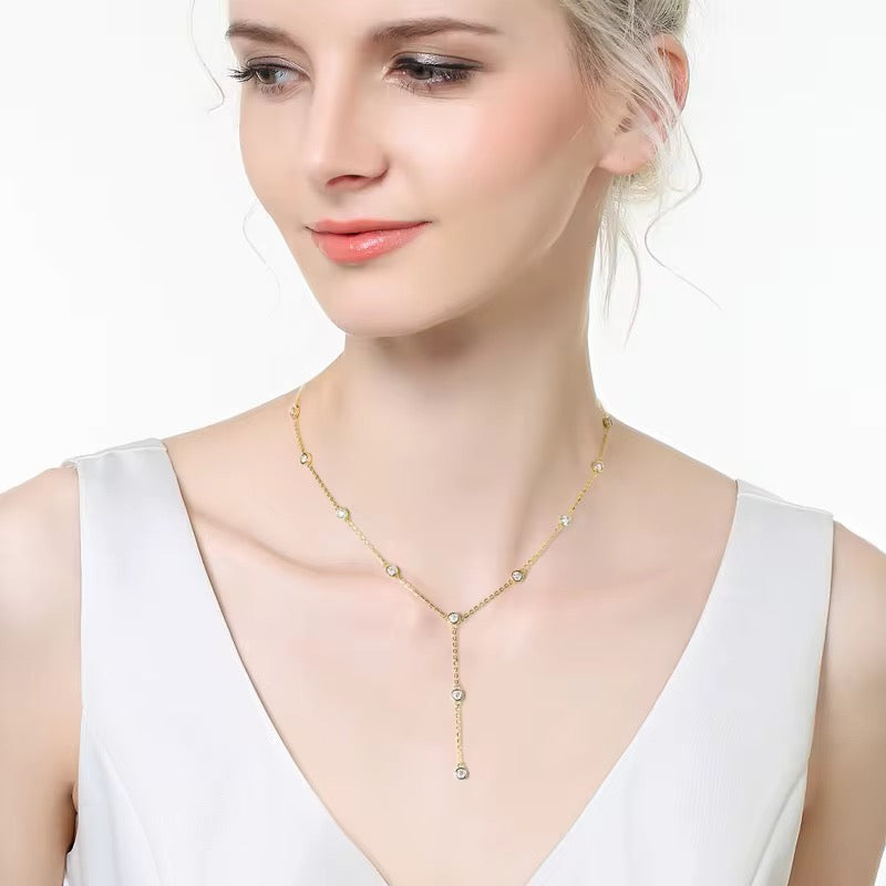 Sterling Silver Moissanite Drop Bezel Necklace