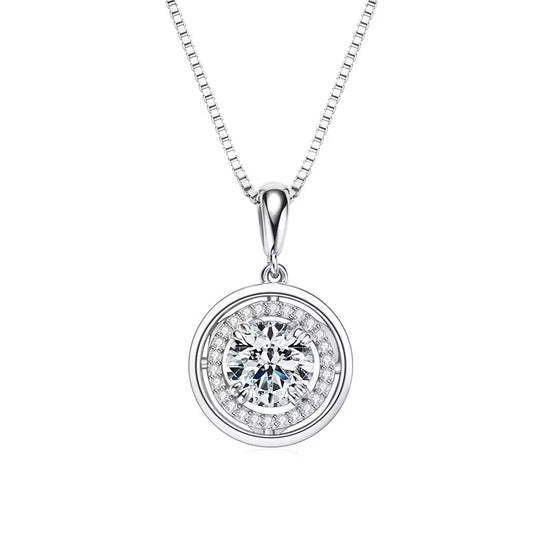 Sterling Silver Moissanite Round Pendant Necklace