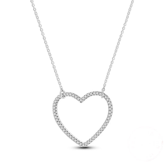 Sterling Silver Big Heart Charm Pendant Necklace