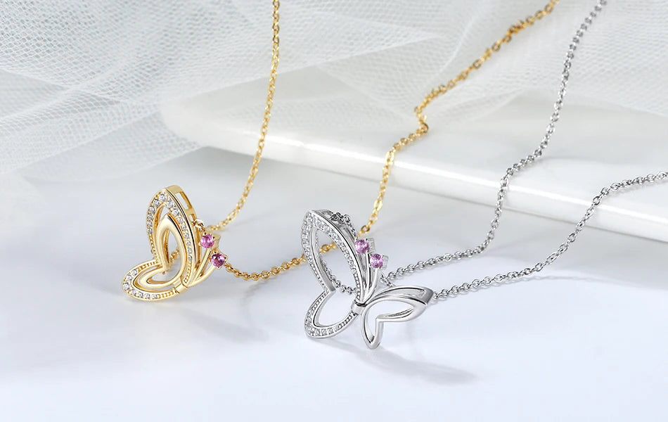 925 Sterling Silver Butterfly Necklaces Pendant 14K Gold plated Necklace for Women Jewellery