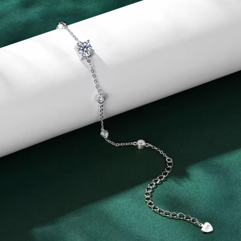 Sterling Silver Moissanite Round Bracelet