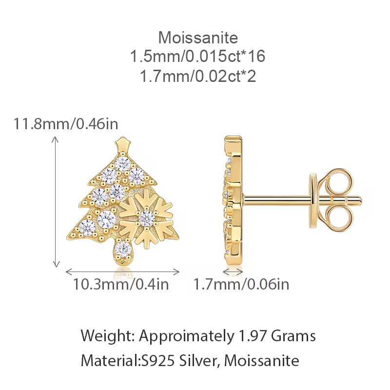 18K Gold Plated Sterling Silver Moissanite D Color Stud Earrings Christmas Collection